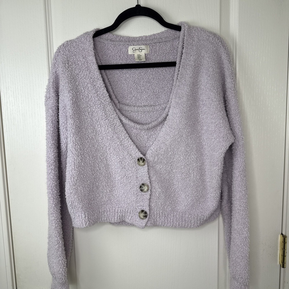 Jessica Simpson Lavender Teddy Cardigan and Tank Set Size M 2 Piece Boucle